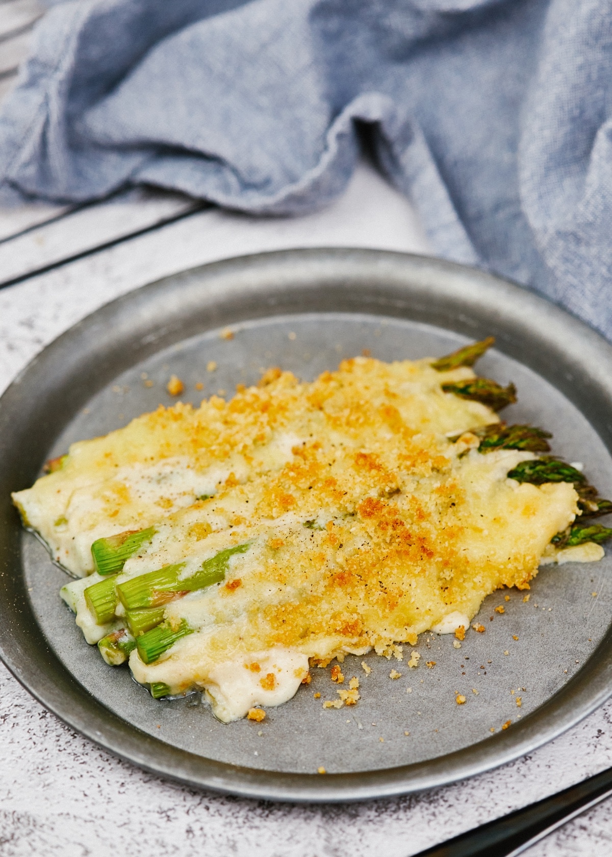 a serving of asparagus casserole on a plate