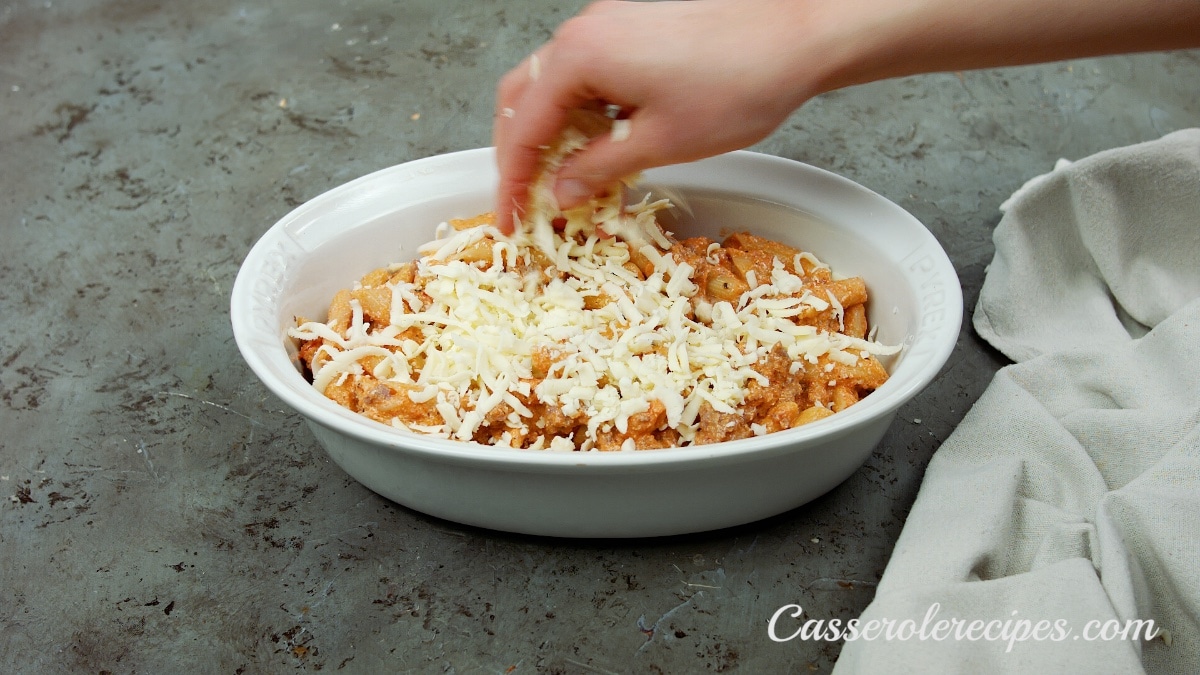 cheese sprinkled on top of caserole