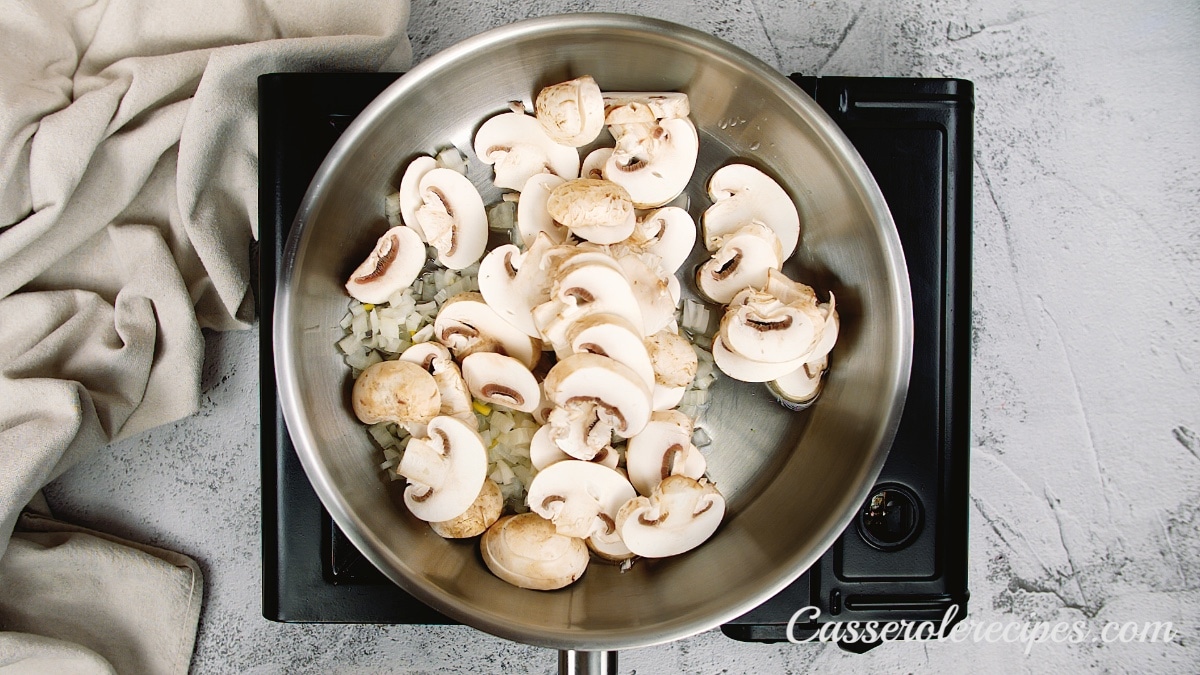 mushrooms added to the pan