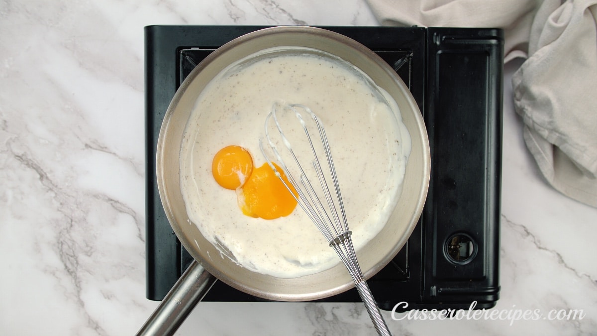 eggs added to milk mixture