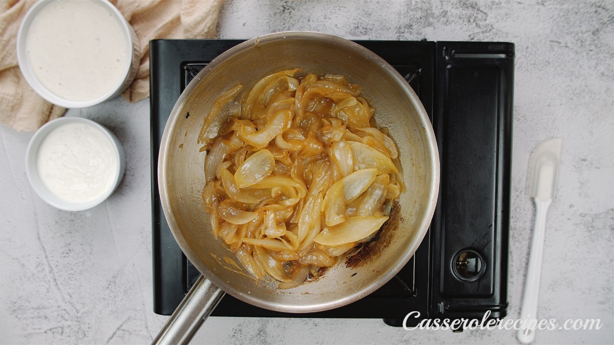 browned onions in a saute pan