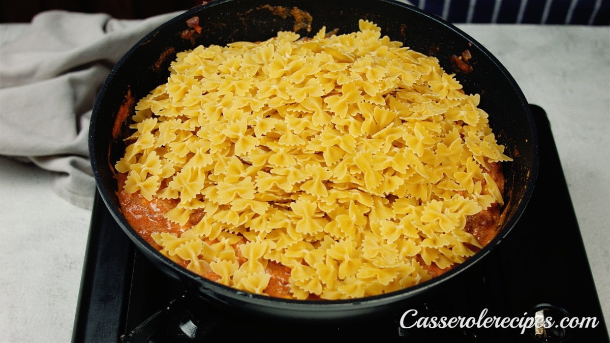 pasta added to skillet