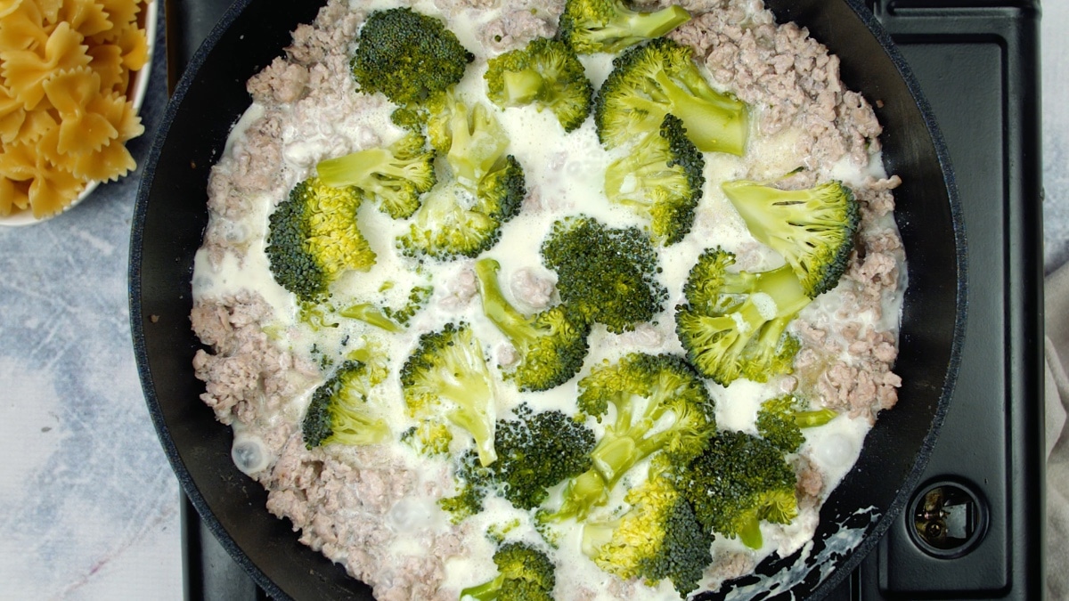 broccoli added to meat mixture