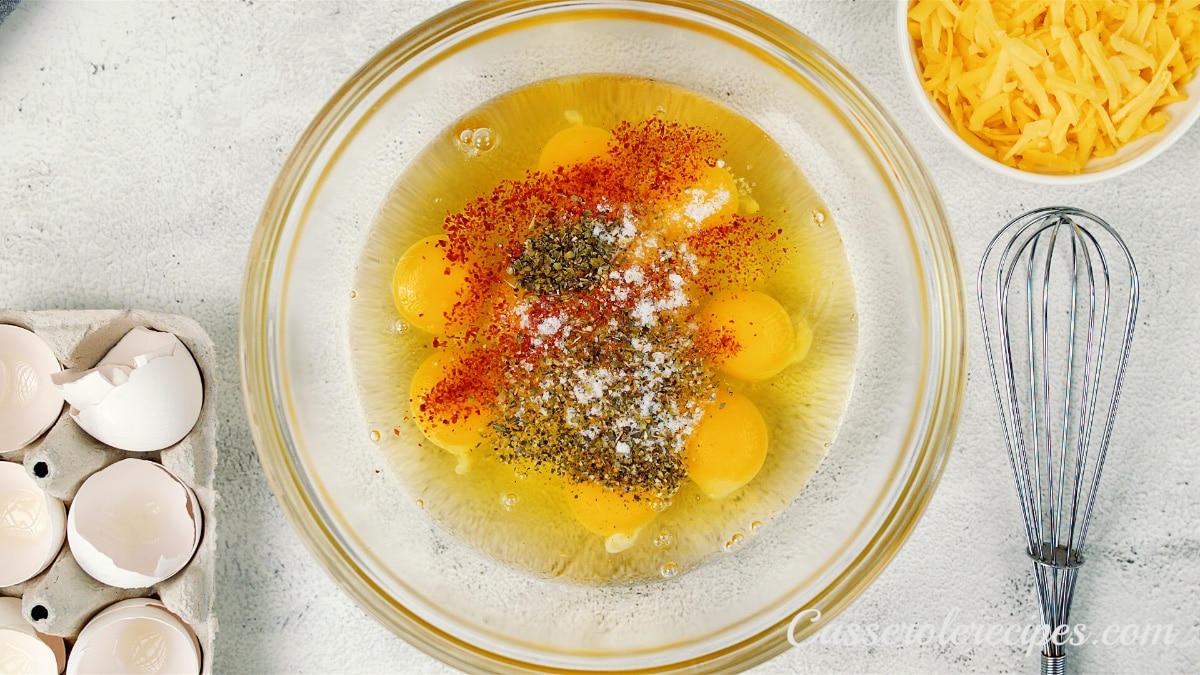 eggs and spices in glass bowl