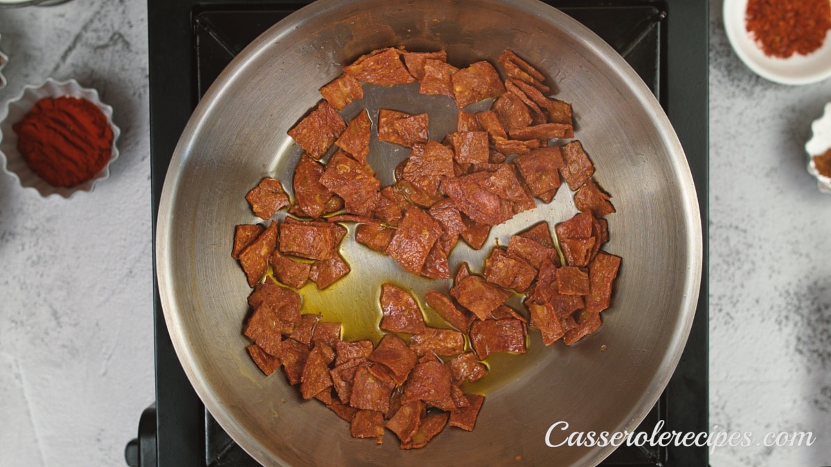 browned chorizo in pan