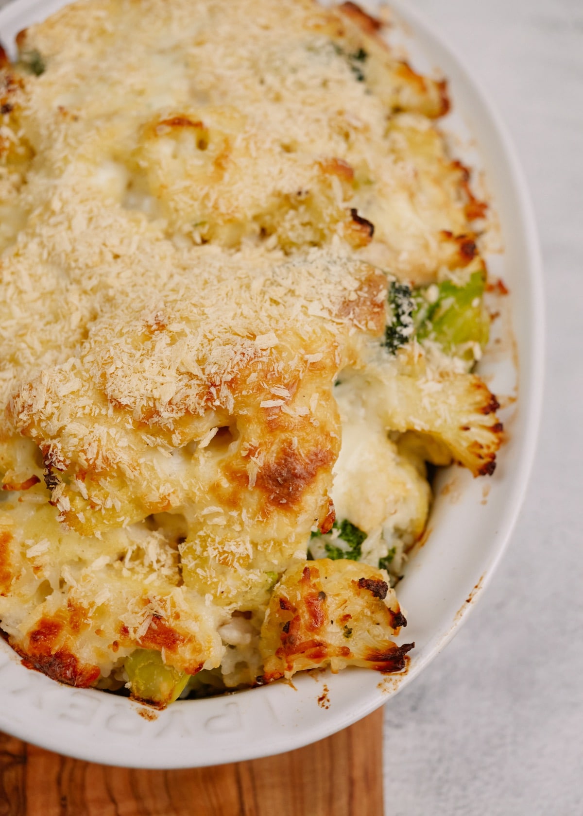 cheesy chicken and rice casserole in a baking dish