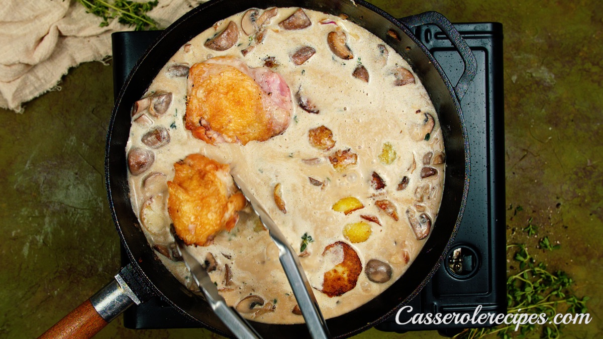 chicken added to creamy vegetable sauce