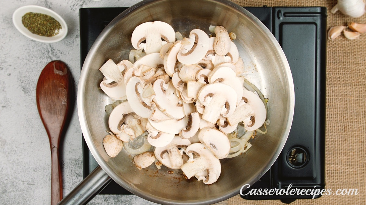 sliced mushrooms in a pan