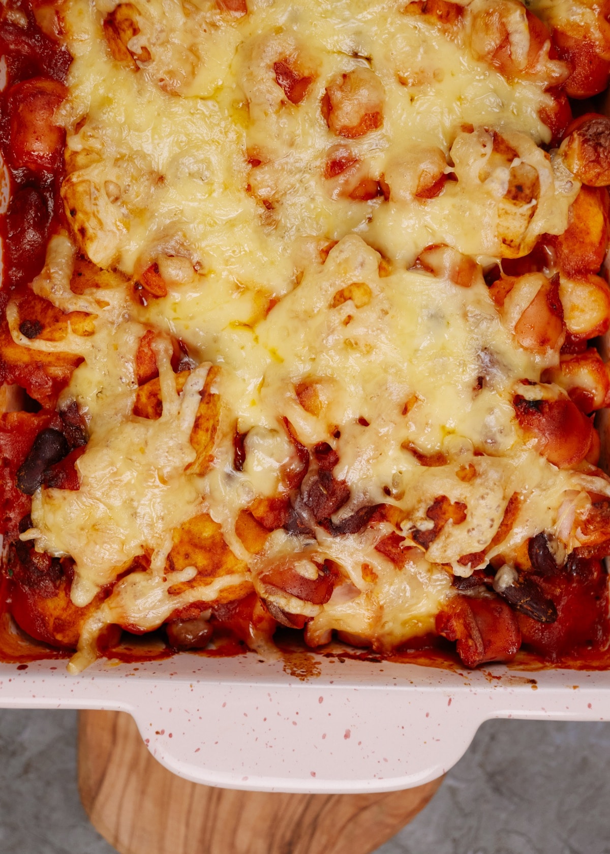 baked Mexican biscuit casserole in a baking dish