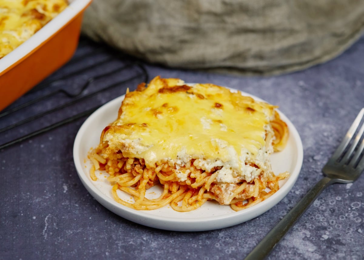spaghetti lasagna casserole on a plate