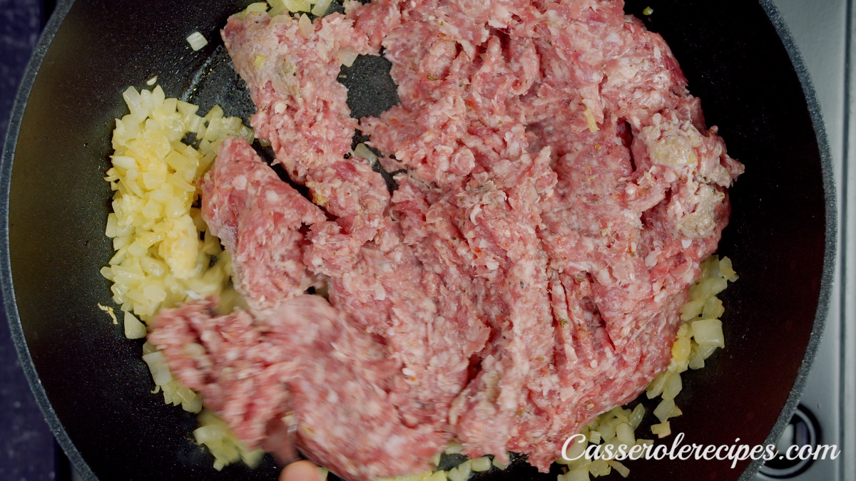 cooking ground sausage in saute pan