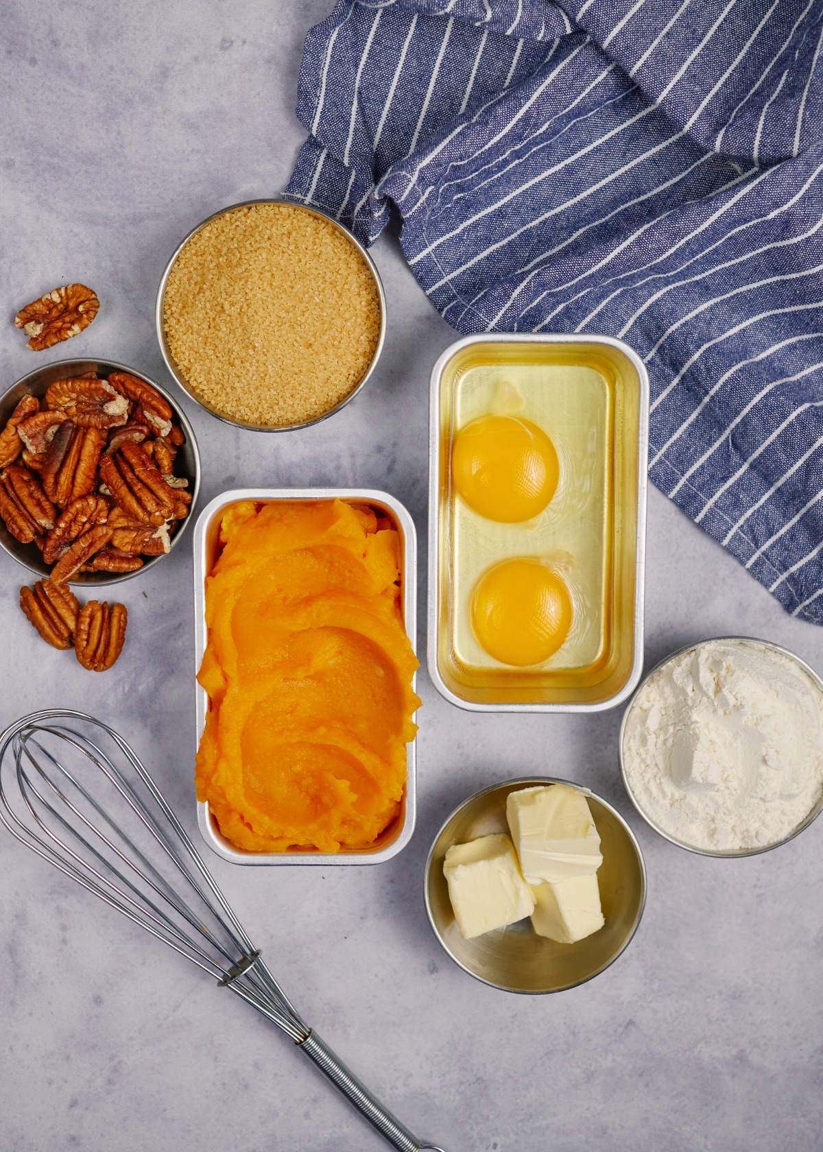 ingredients for sweet potato casserole in small bowls