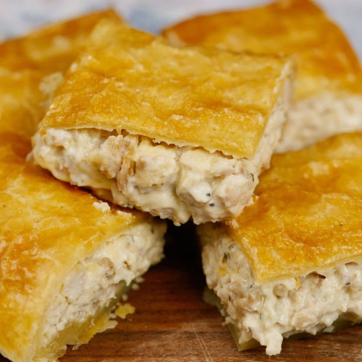 stack of crescent chicken casserole on plate