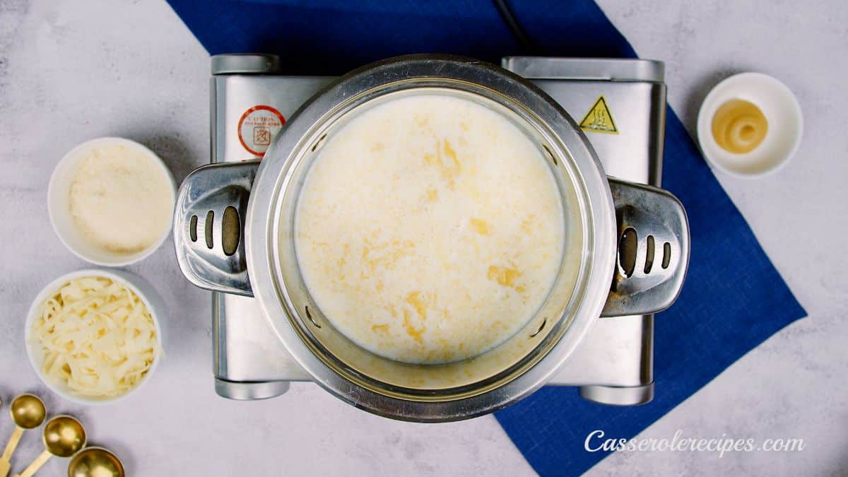 milk in saucepan on hot plate