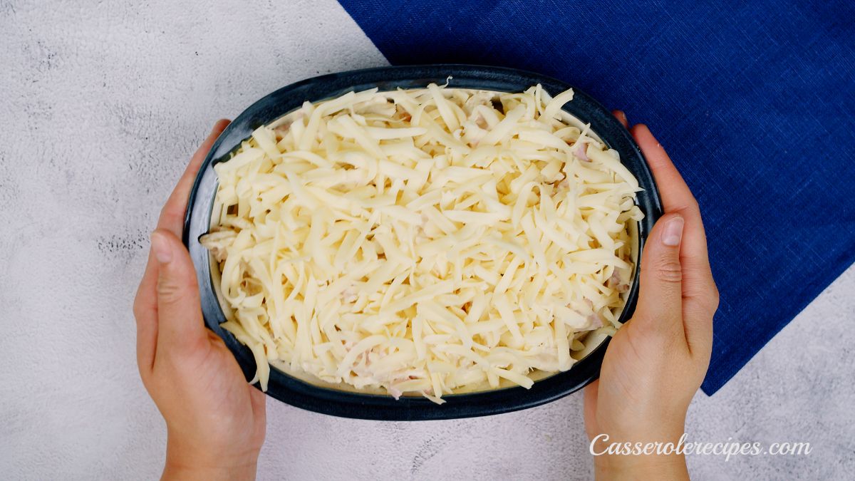 casserole dish with cheese on top
