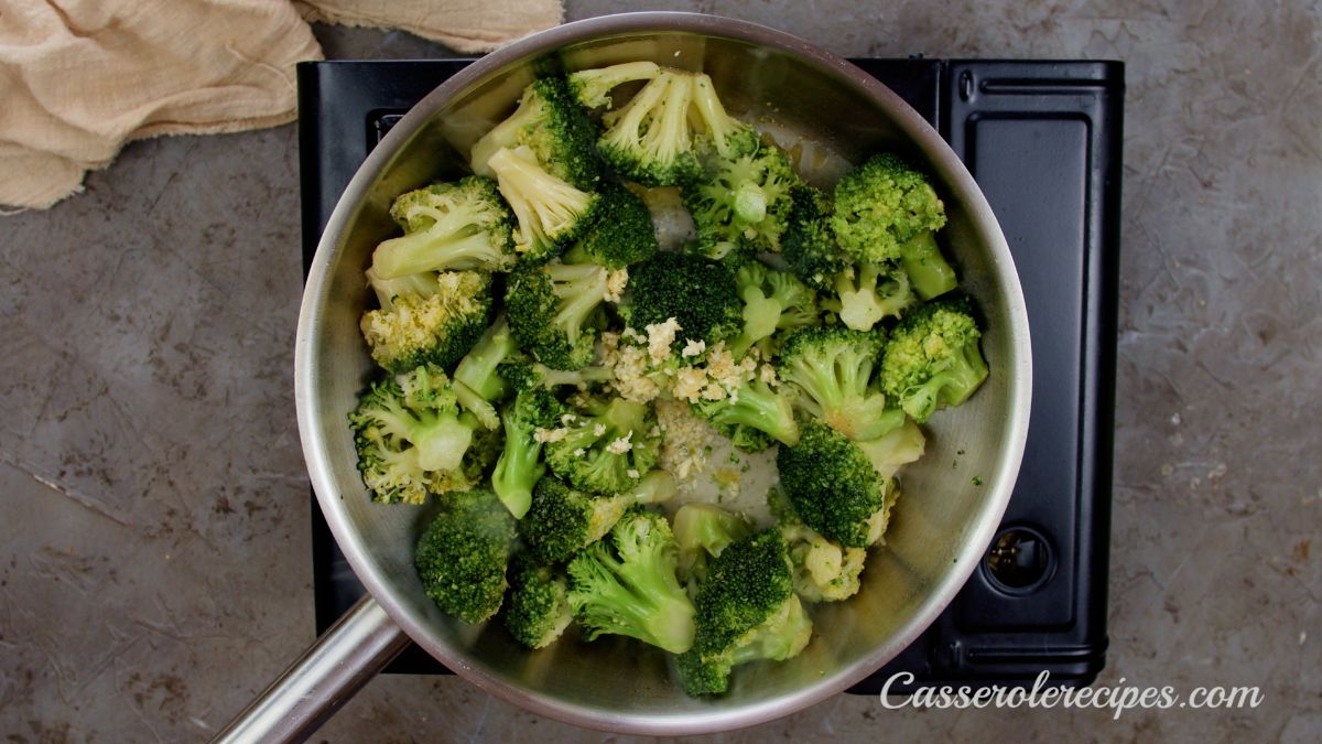seasoned broccoli in skillet