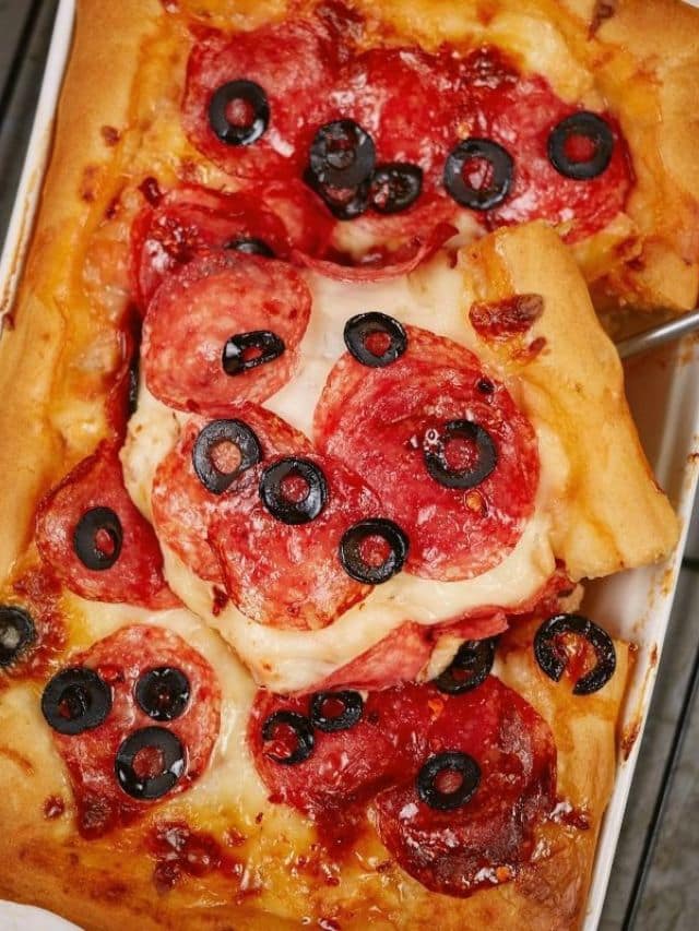 Deep Dish Pizza with Salami and Olives