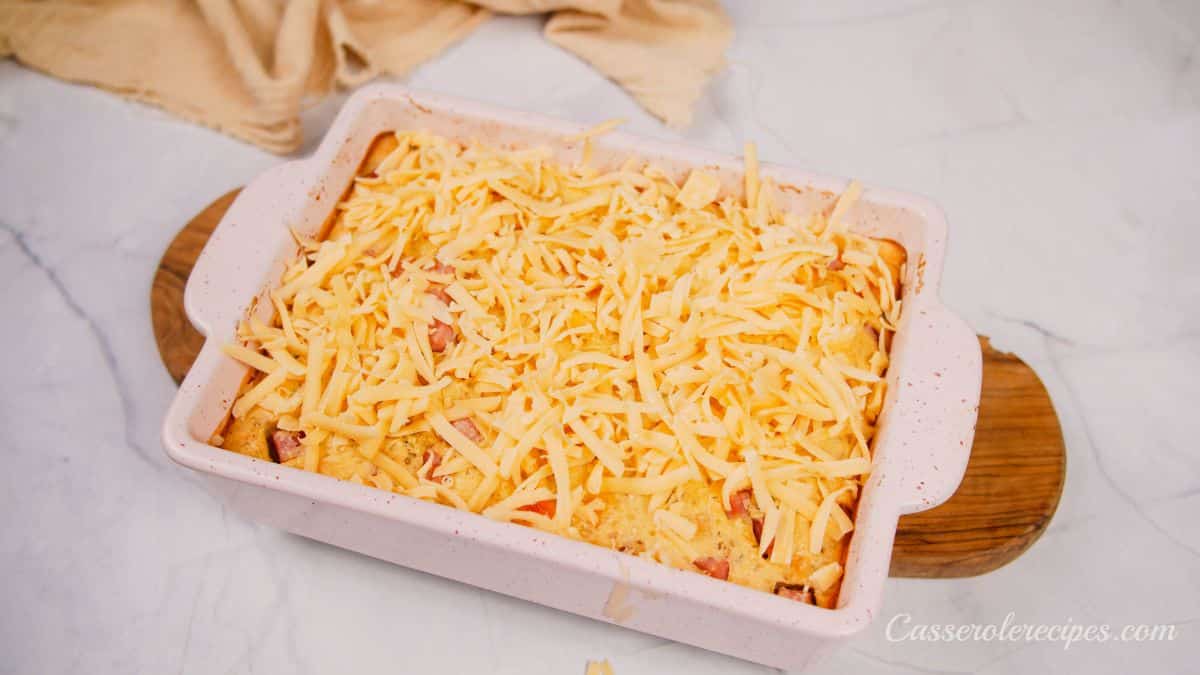 cheese topping casserole before baking