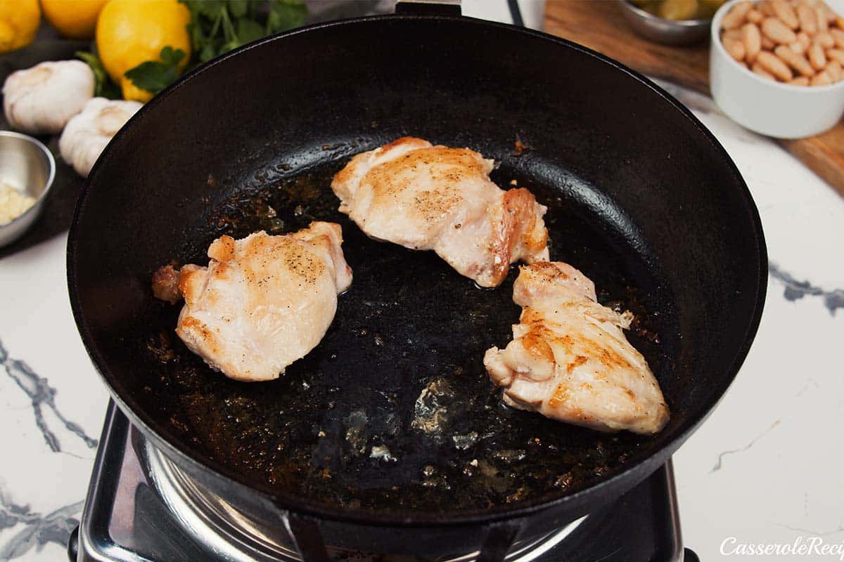 browning chicken to make Chicken and Bean Summer Casserole