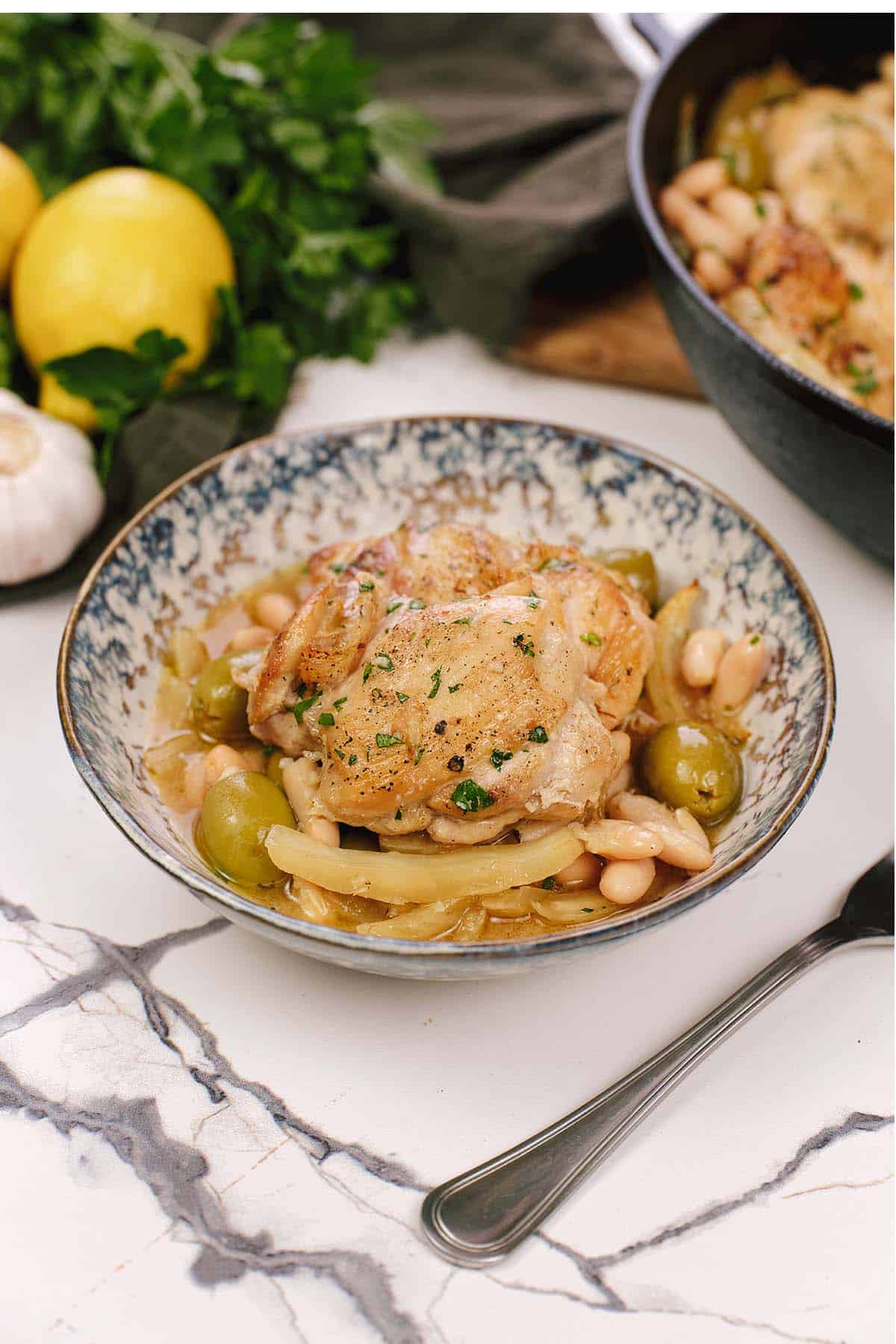 serving of chicken thigh and fennel casserole