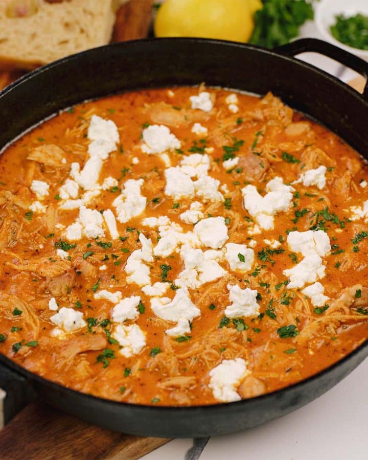 loaded pan of creamy chicken casserole prepared for serving