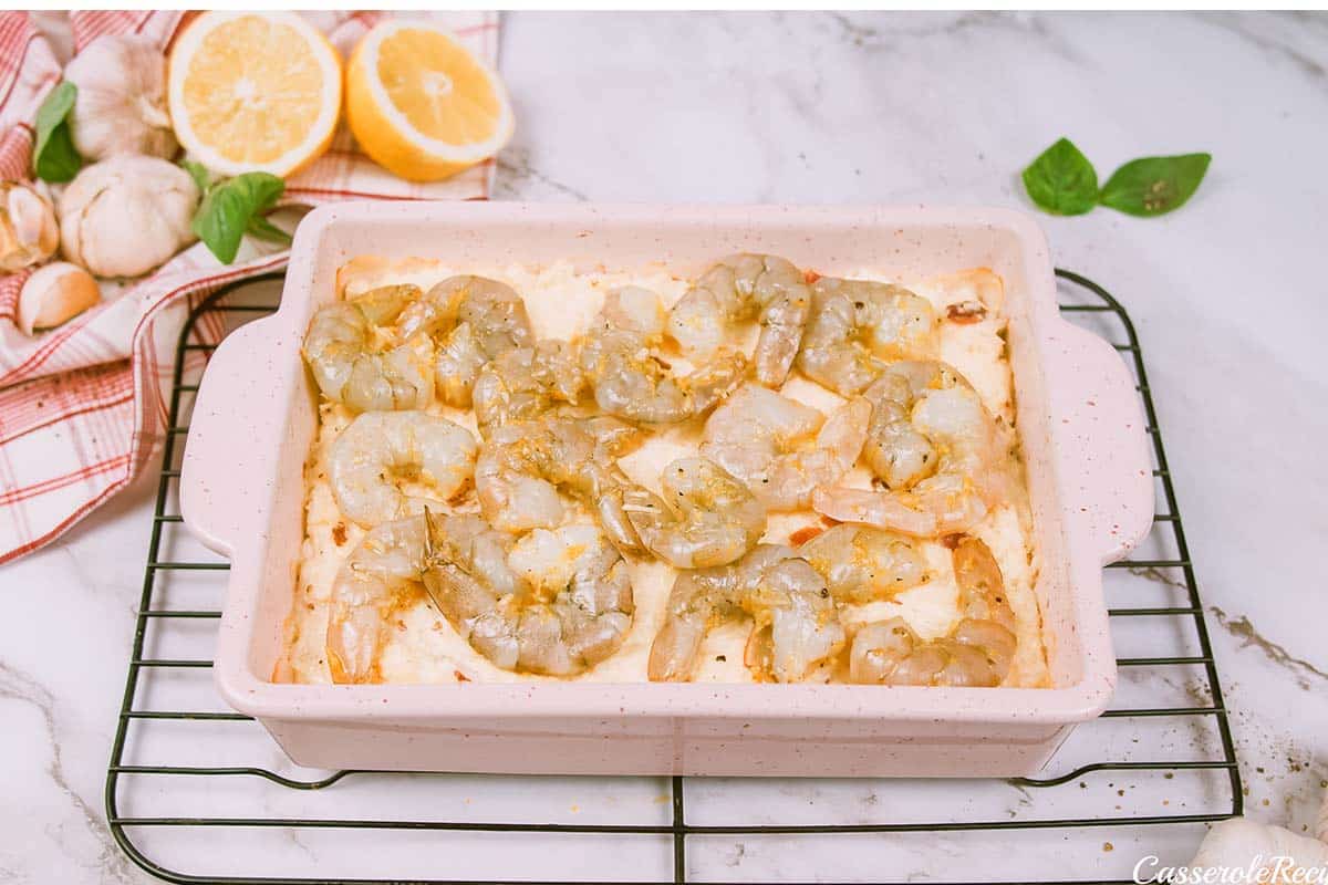 final step in making shrimp and cauliflower bake prior to baking