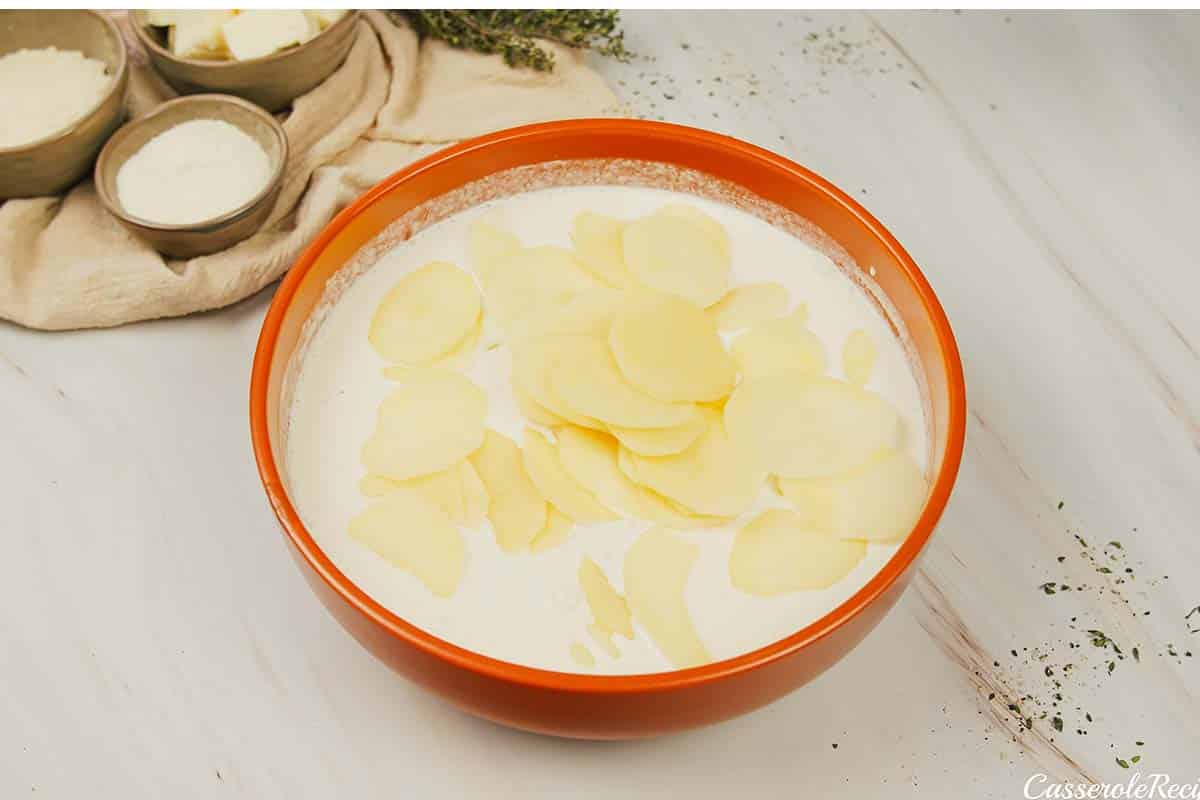 bowl of ingredients combined to make Cacio e Pepe Casserole