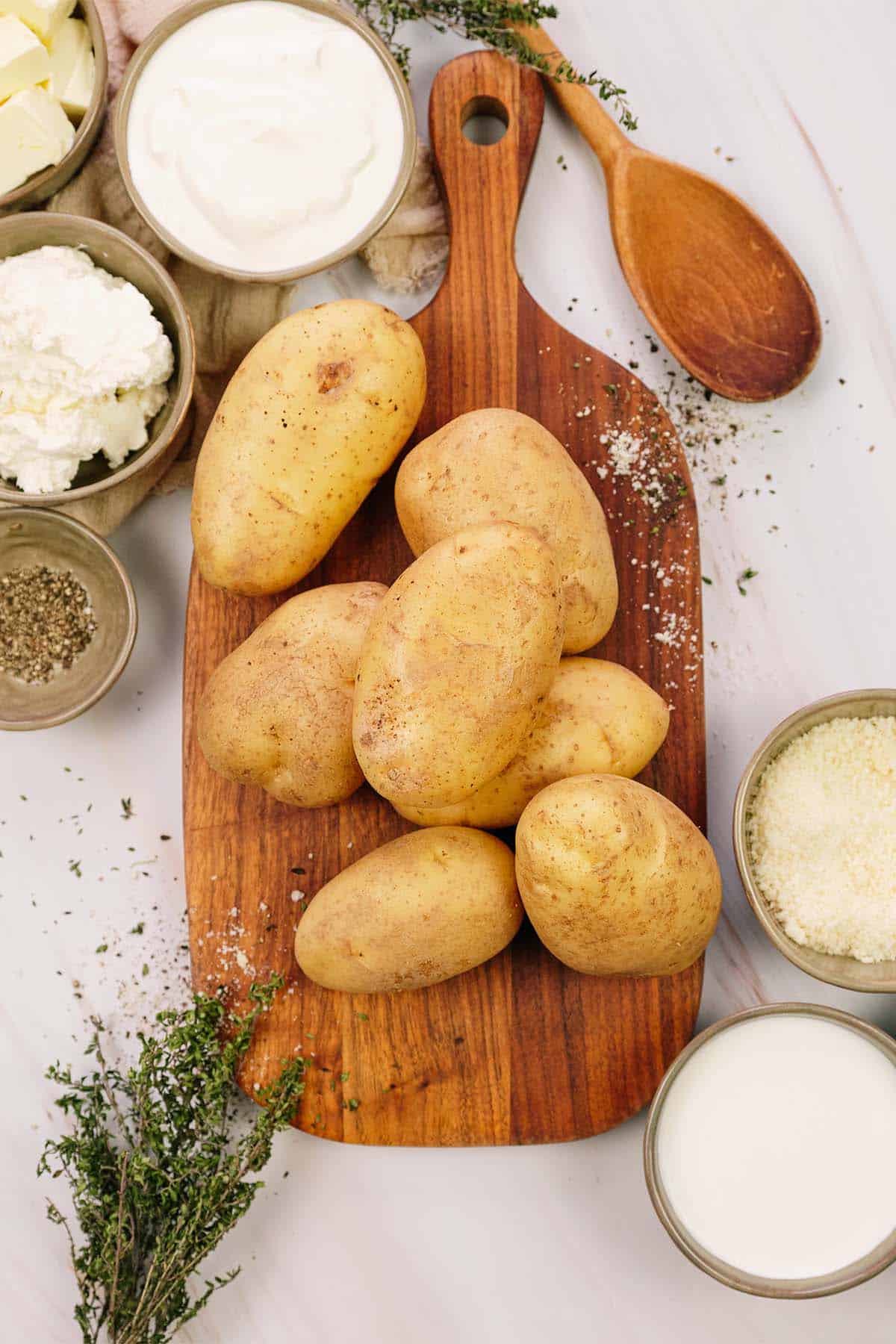 overhead view of ingredients to make Cacio e Pepe Casserole on a table