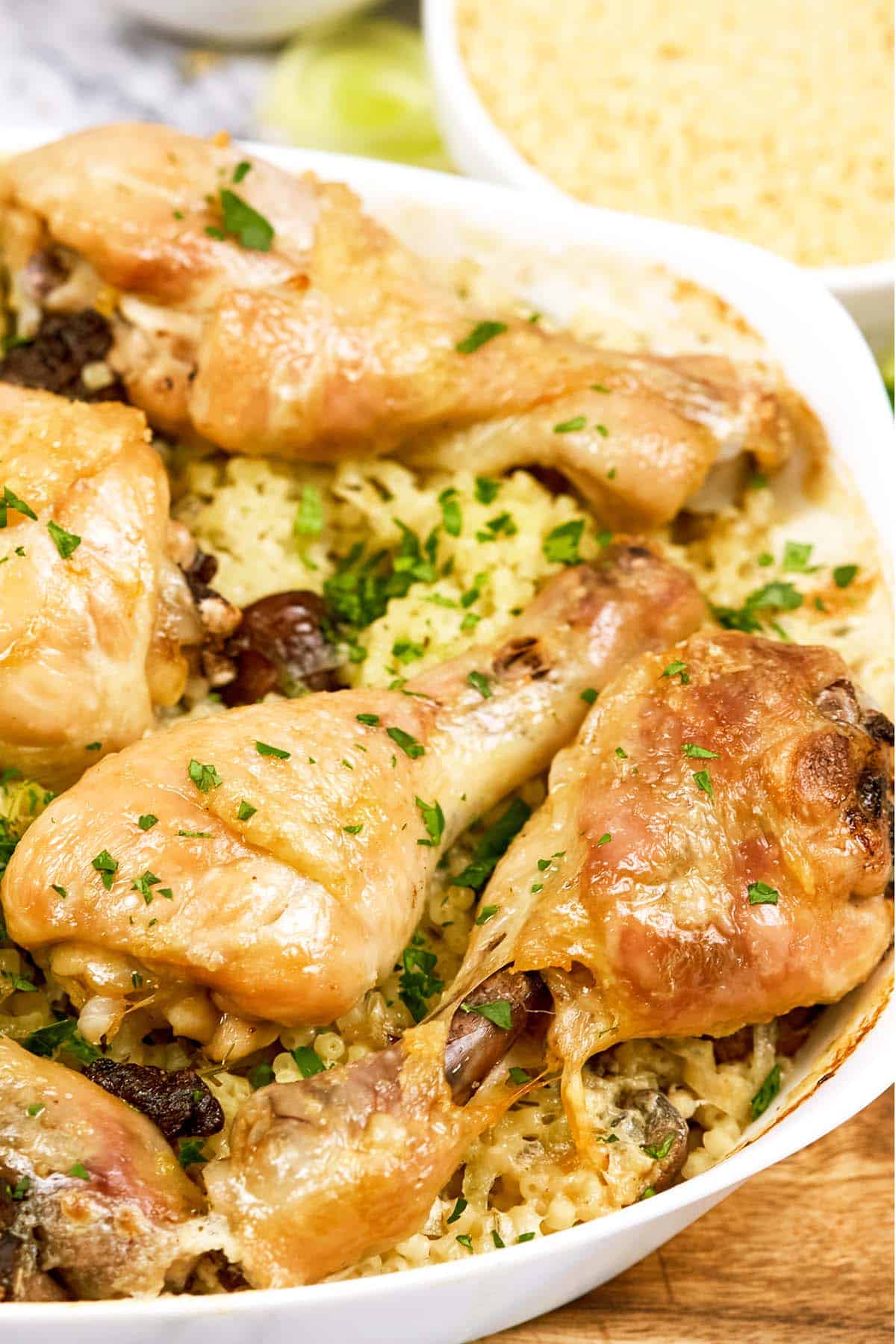 closeup of a casserole dish of Chicken and Rosini Bake