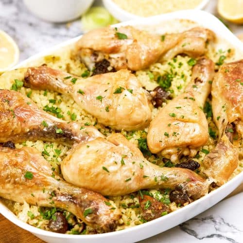 casserole dish of Chicken and Rosini Bake on a table