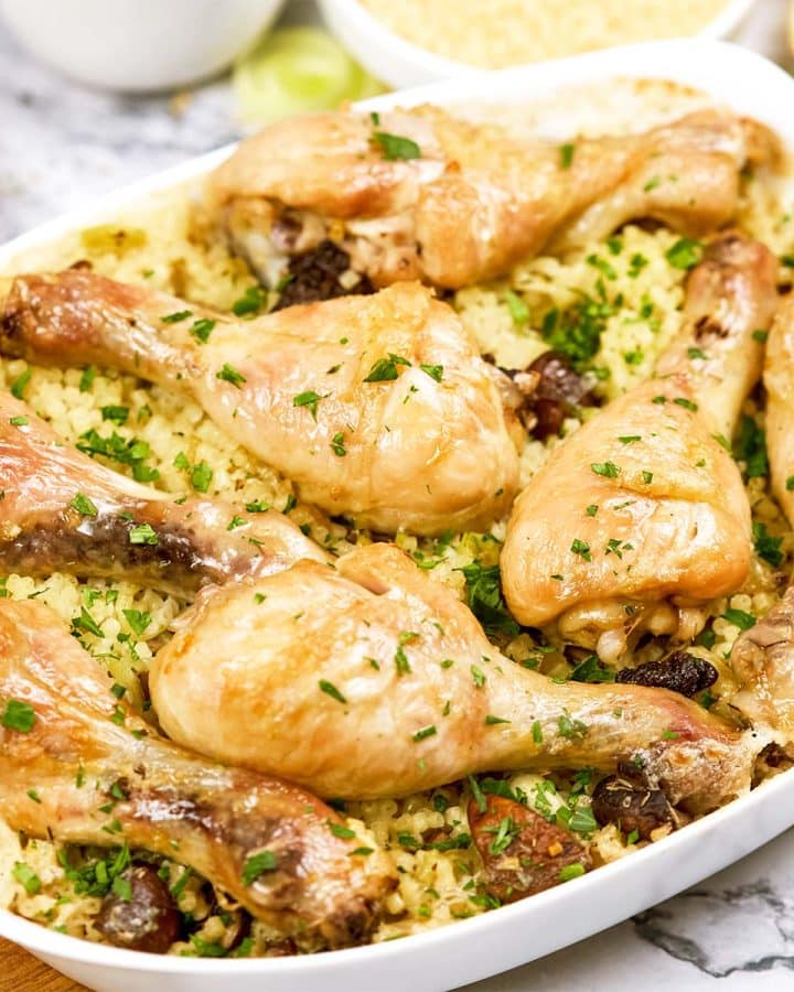 casserole dish of Chicken and Rosini Bake on a table