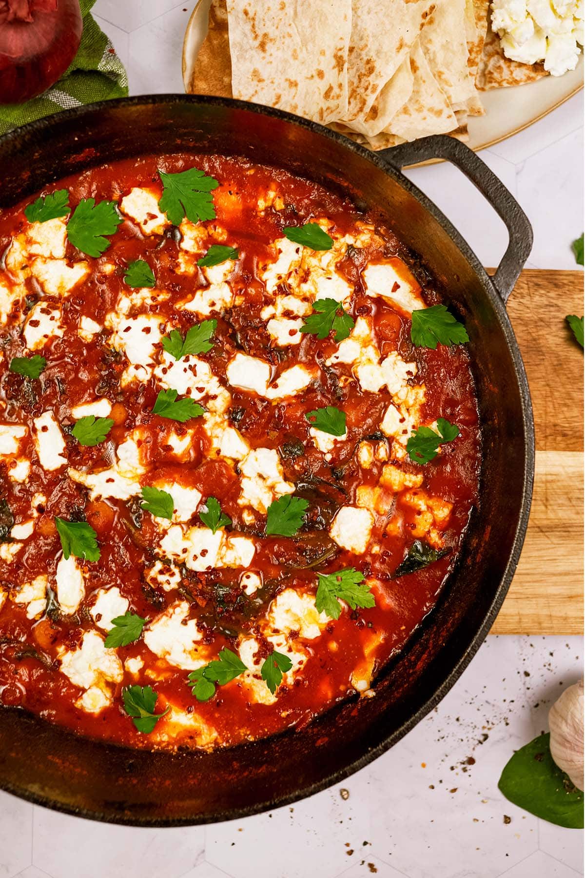 Mediterranean Chickpea Casserole in a baking dish