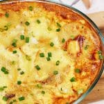closeup of a baking dish full of Spanish Tortilla Casserole