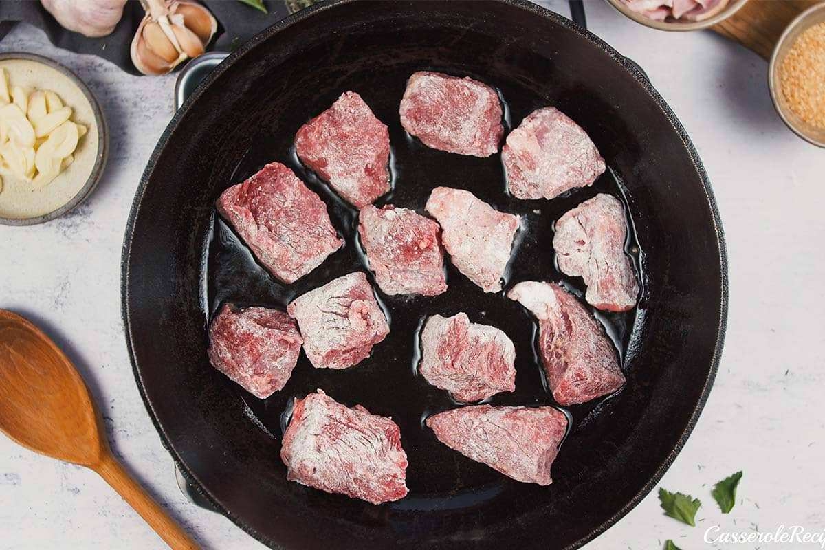 frying beef to make the best beef casserole recipe