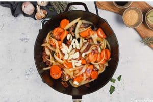 sautéing ingredients to make the best beef casserole recipe