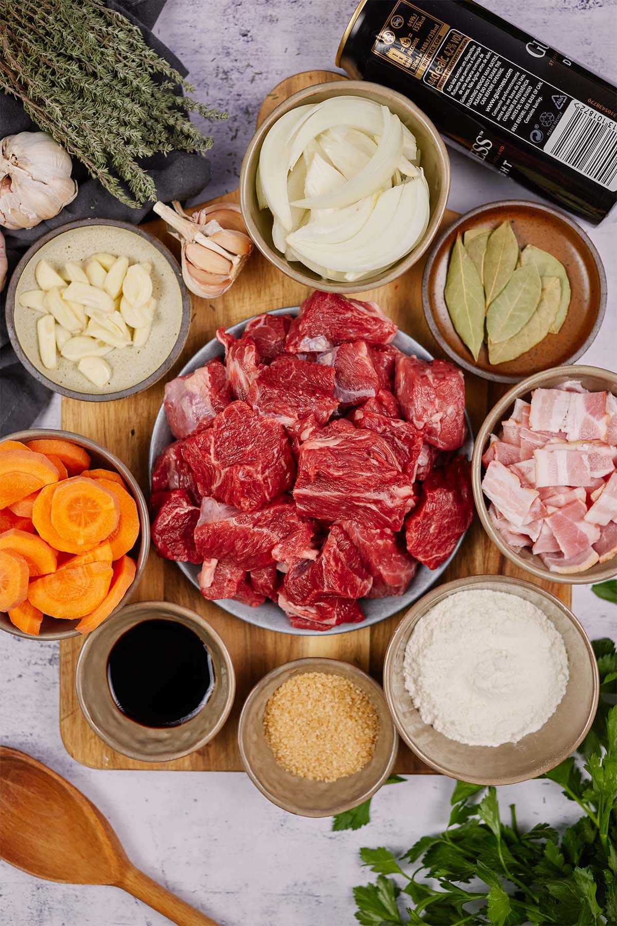 ingredients laid out on a table to make the best beef casserole recipe