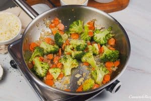 vegetables being sautéed to make chicken divan