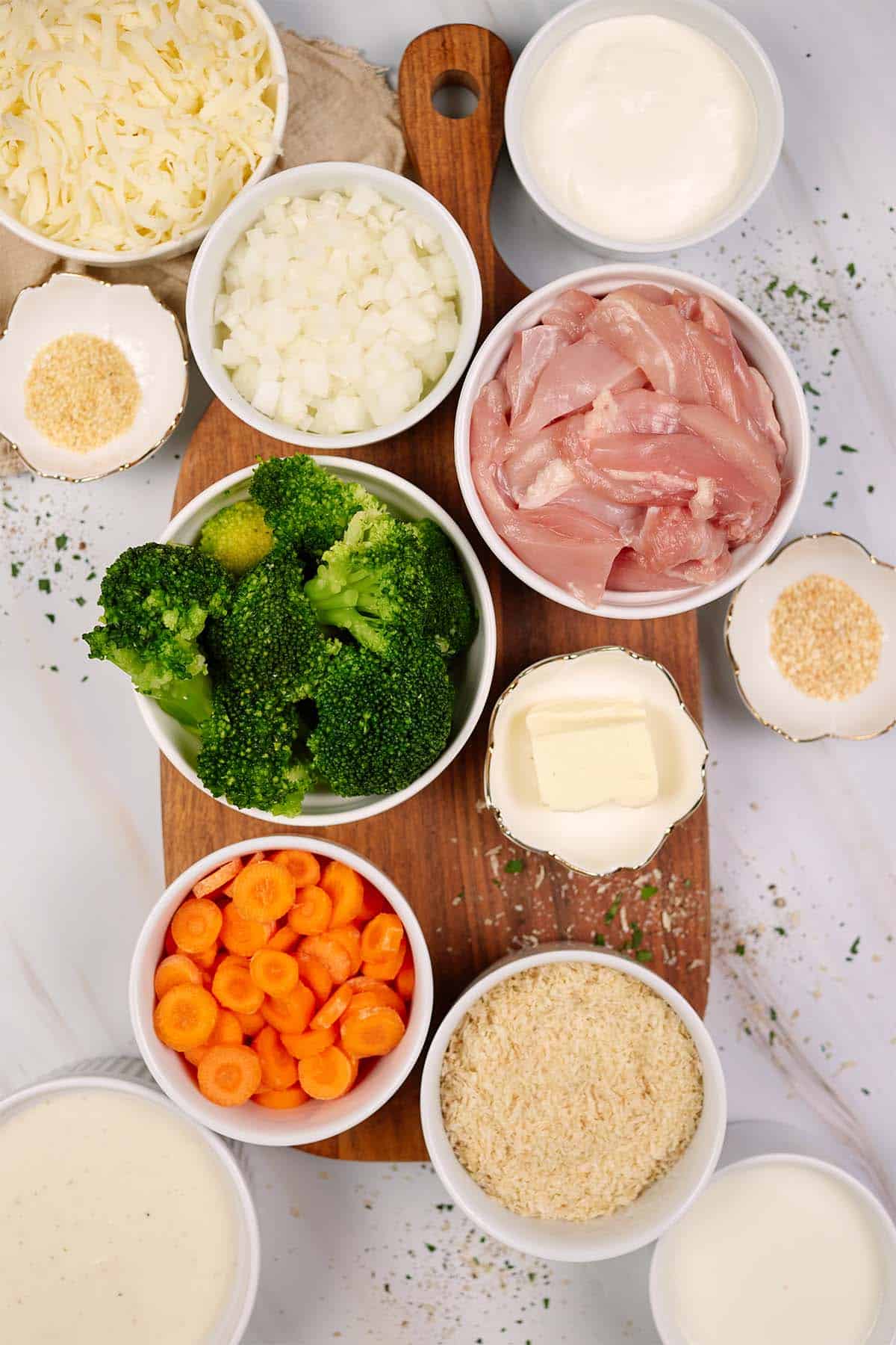 ingredients laid out on a table to make chicken divan