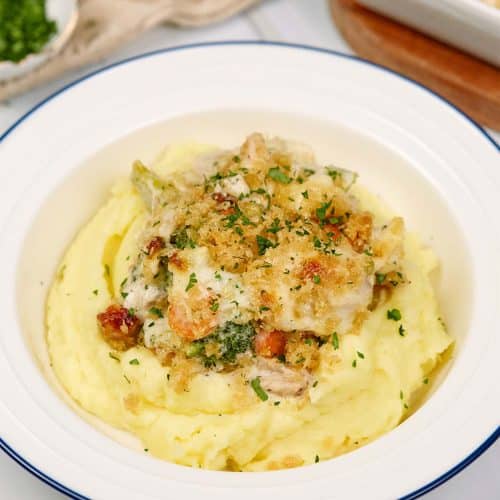 serving of chicken divan in a bowl on the table ready to enjoy