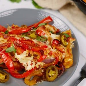 serving of fajita chicken bake on a plate ready to enjoy