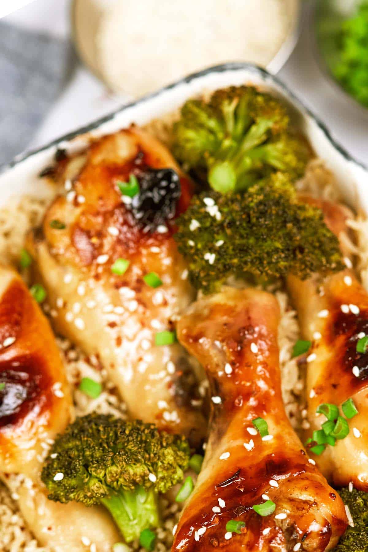 closeup of a casserole dish of miso chicken bake