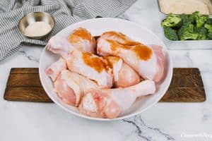 chicken legs marinating to make miso chicken bake