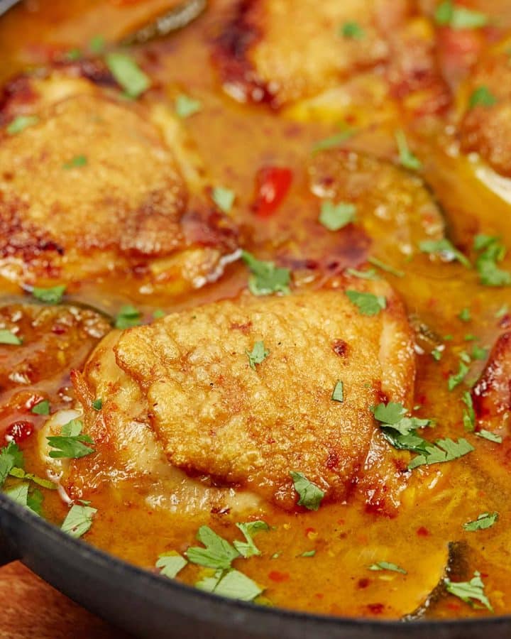 closeup of moroccan chicken casserole