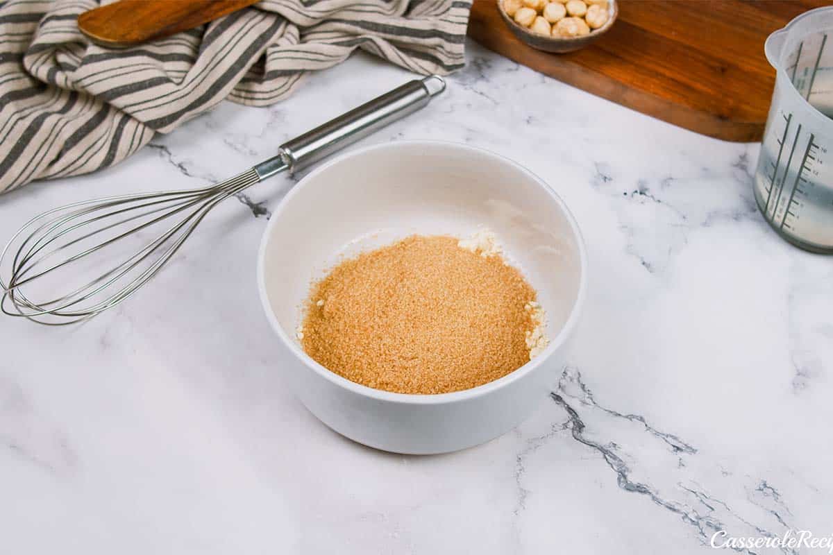 combining spices to make peach, almond and caramel self-saucing pudding