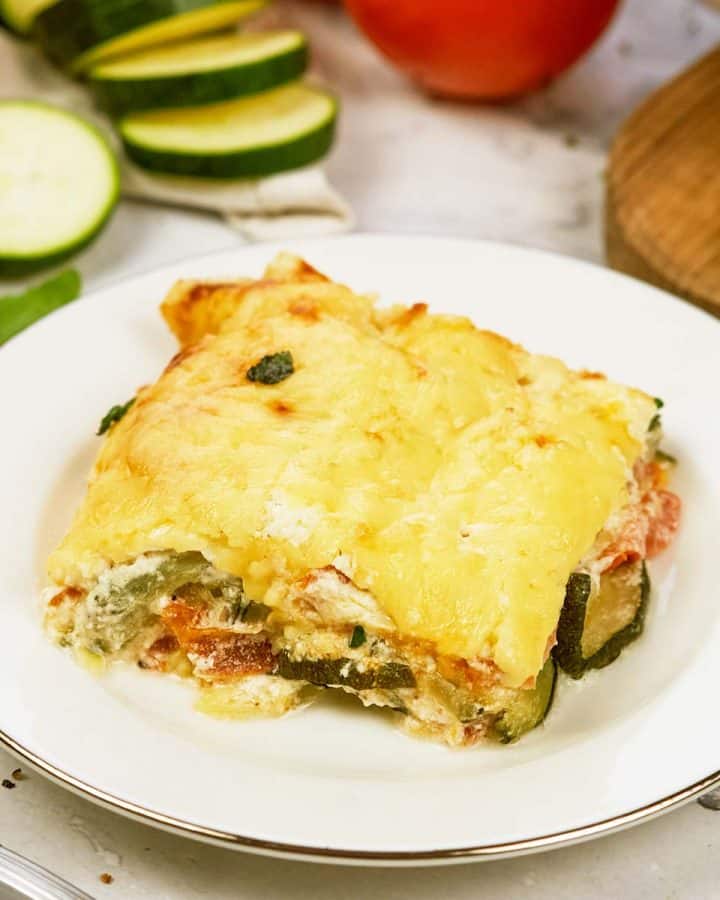 serving of zucchini tomato casserole