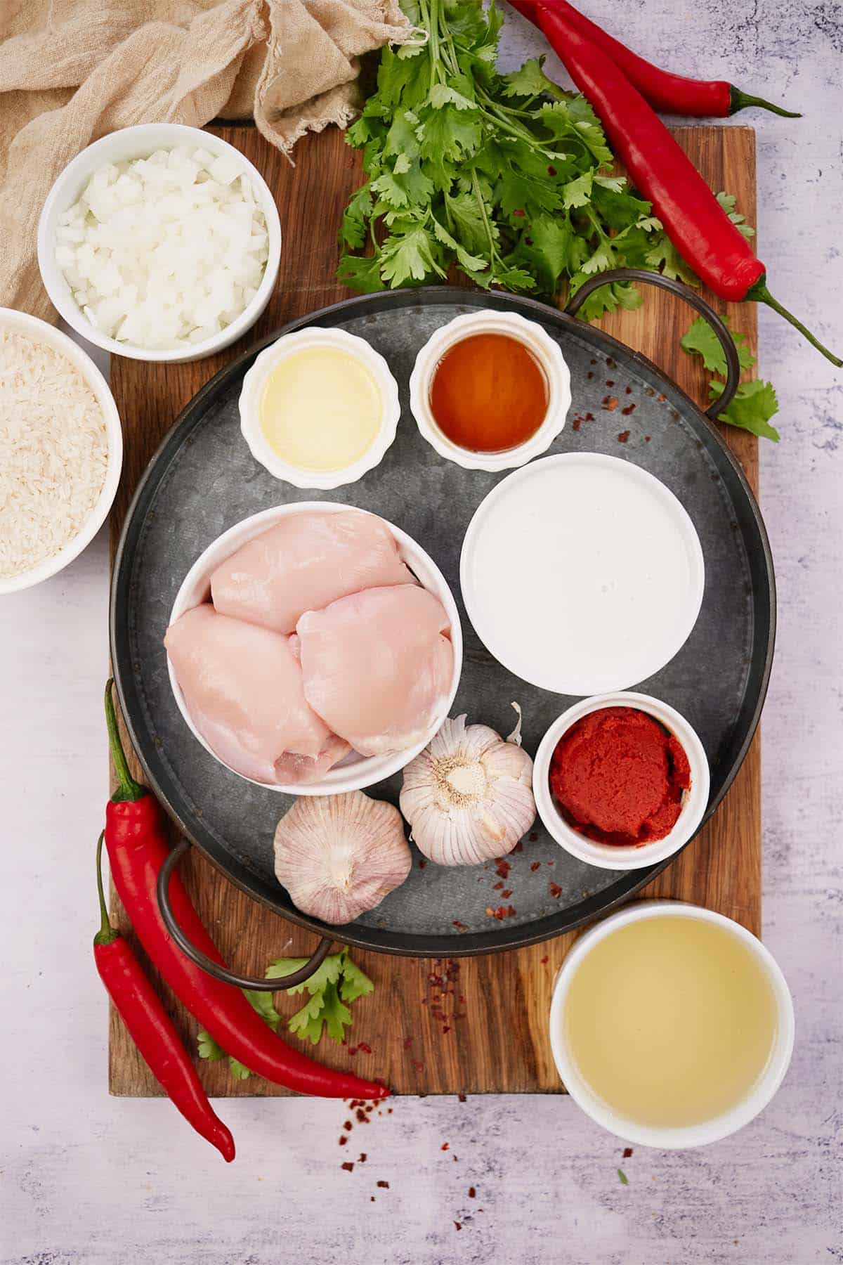 ingredients to make Chicken Panang Casserole laid out on a table