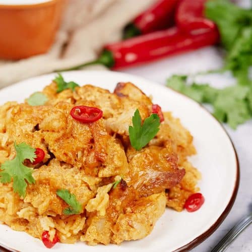 Chicken Panang Casserole on a plate ready to enjoy