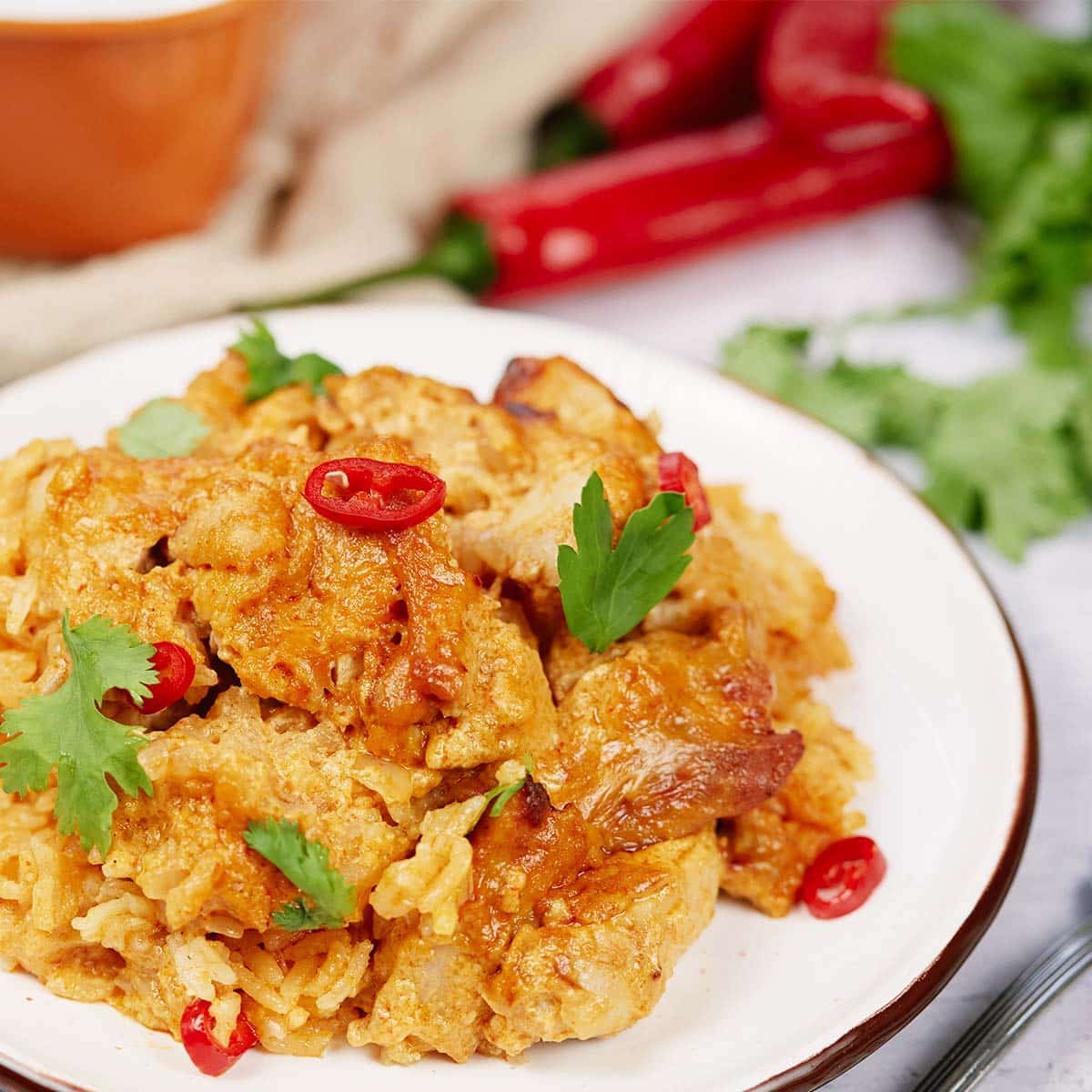 Chicken Panang Casserole on a plate ready to enjoy