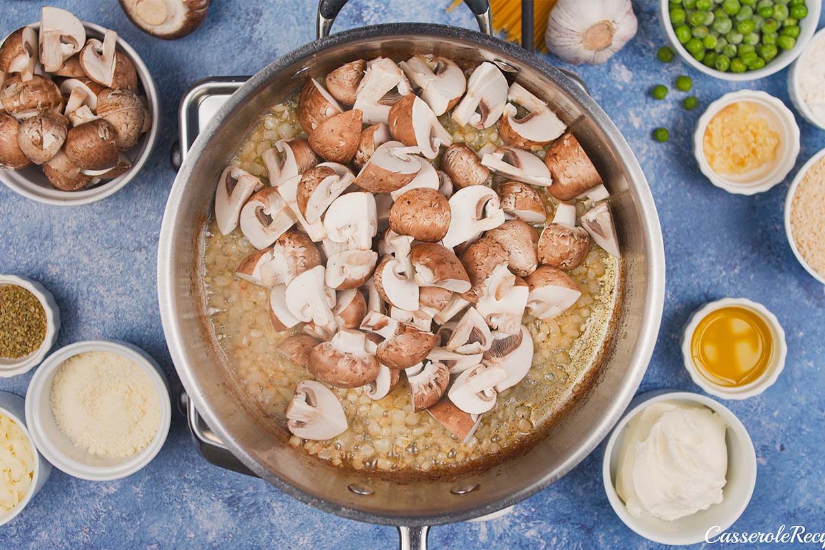 sauteeing mushrooms to make a sauce for Tetrazzini Casserole