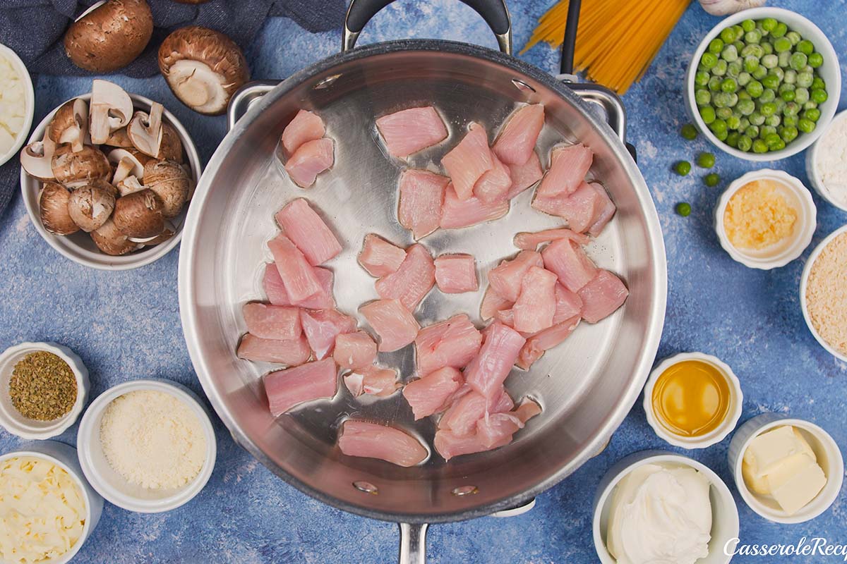 frying bacon to make a sauce for Tetrazzini Casserole